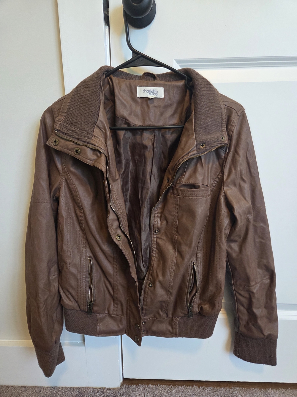 Charlotte Russe Brown Faux-Leather Bomber Jacket